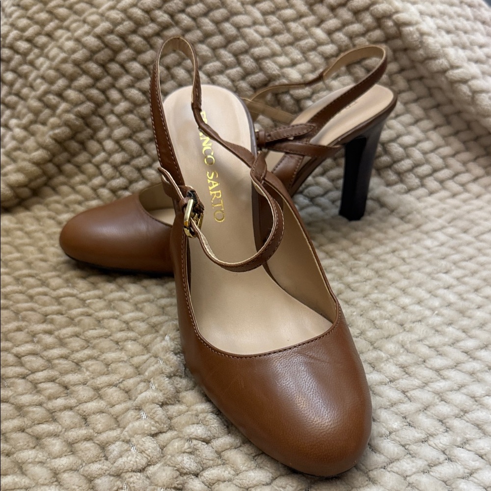 Franco Sarto Tan Leather Slingback Heels
